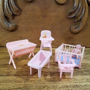 Vintage Renwal Pink Plastic Dollhouse Nursery Furniture Lot #1